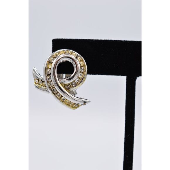 Vintage Clip Earrings Rhinestone Crystal Silve Tone Shiny Sparkling 1980s BinAF - Picture 6 of 12